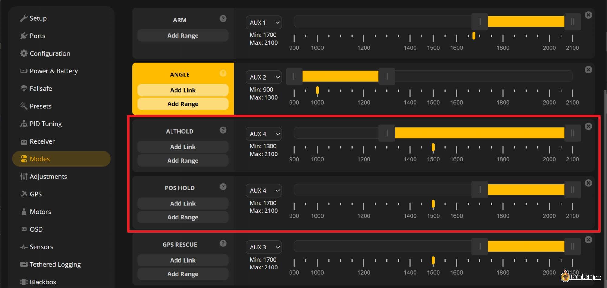 Betaflight Configurator Modes Altitude Hold Position Hold