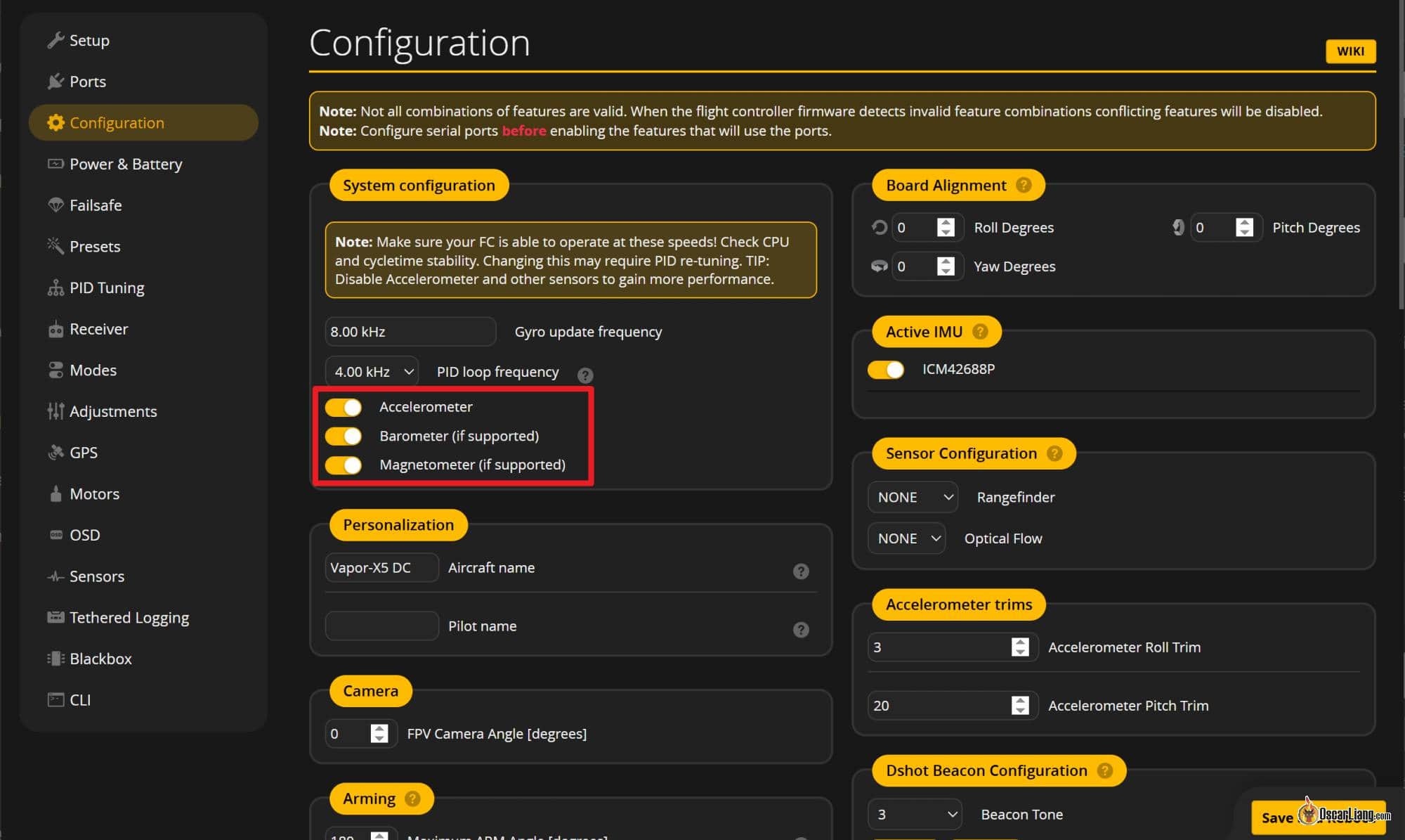 Betaflight Configurator Configuration Accelerometer Barometer Magnetometer
